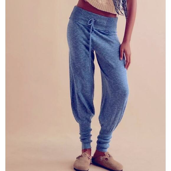 Free People FP Beach Blue Sila Linen Cotton Knit Joggers (S) - Picture 2 of 8